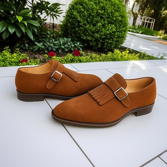 Men\'s Suede Fringe Slip-On Loafers with Chain Accent - Tan Paris Texas Indiana Suede Fringe Mocassin Loafers | Neiman  main image 4