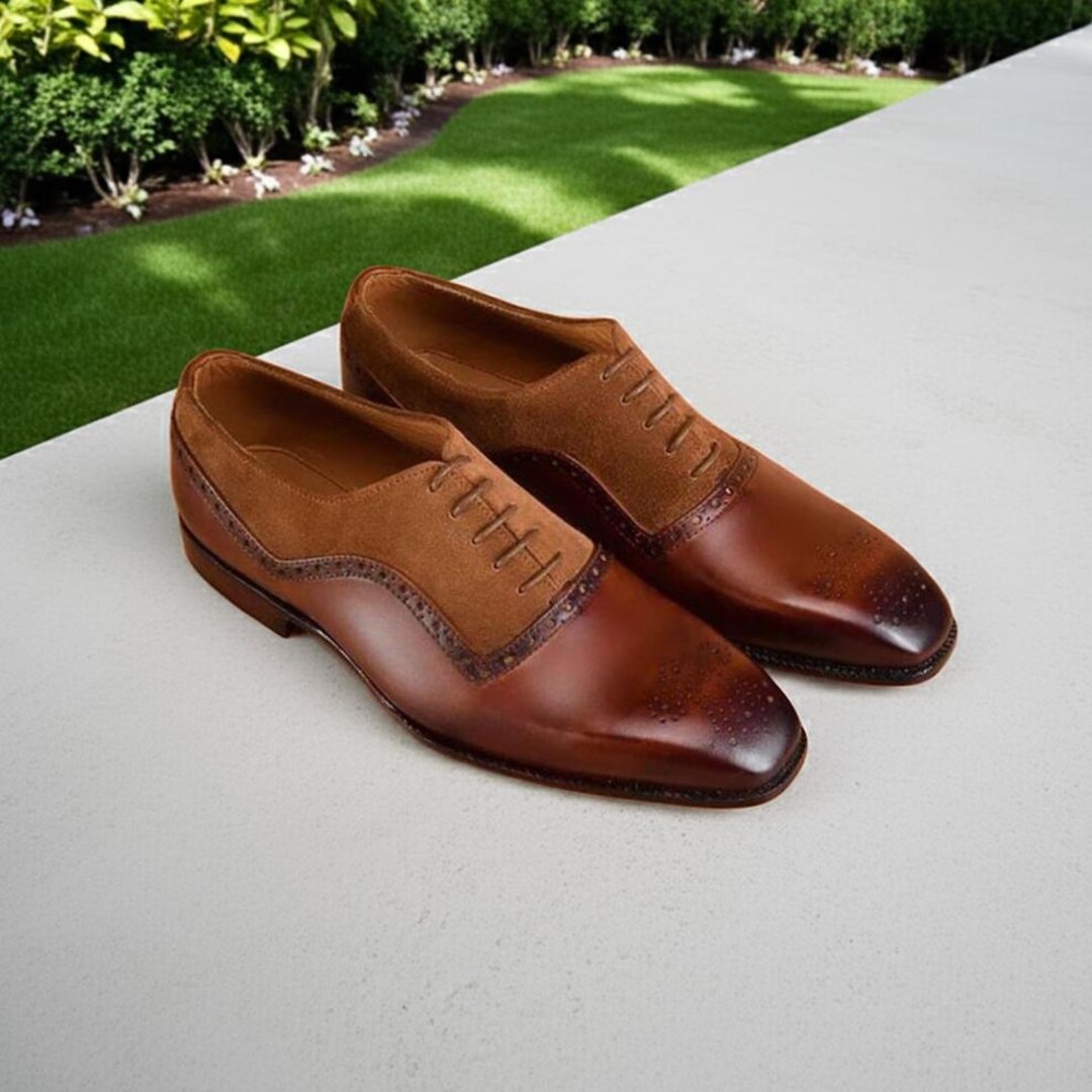 brown pointed dress shoes Handmade Leather Suede Oxford Brogue Shoes: Men's Formal ⸻ FEATURES * Fit birthday dress for girls Pink Lux Velvet Bridesmaid Color:Tender Yellow