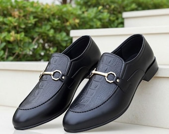 Schwarze Horsebit Loafers Herren handgefertigte Leder Slip On Abendkleidschuhe