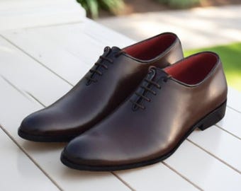 Handmade Wholecut Brown Leather Dress Shoes: Formal Oxford Shoes