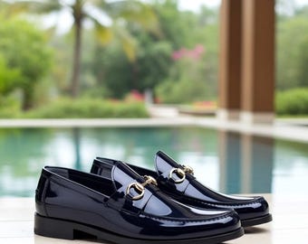 Men’s Black Patent Leather Horsebit Loafers – Luxury Handmade  Slip-On Party & Formal Shoes