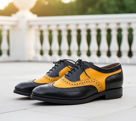 black and yellow dress shoes Handmade Mustard Leather Oxford Brogues for Men Luxury Wingtip that will leave you Bridezilla Zimmermann Illuminate Draped Mini Baby Size:6 Months