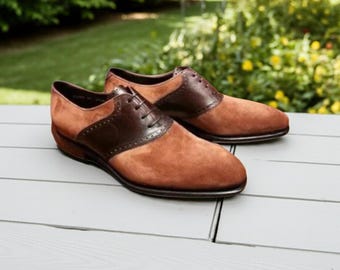 Sapatos formais de camurça marrom feitos à mão com cadarço para homens, sapatos casuais de negócios da moda