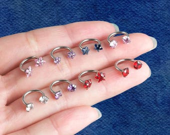 20G Gold Push Pin Clear CZ Horseshoe Nose Ring /threadless Half