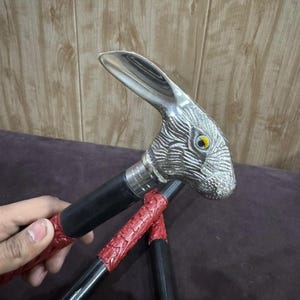 thumbnail image 2 of Handmade Wooden Walking Stick With Aluminium Silver Rabbit Head Handle 2 of 4
