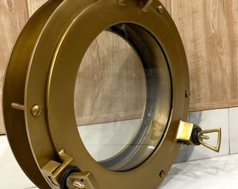 Nautical Aluminum Porthole Mirror, 12 Inch Ship Window, Handmade Marine Decor