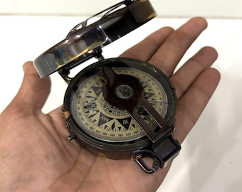 Brass Antique Finish WWII Military Compass - Prismatic Lensatic Hiking Tool