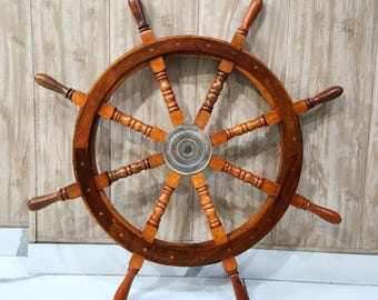 Handmade Wooden Ship Wheel Nautical Maritime Decor