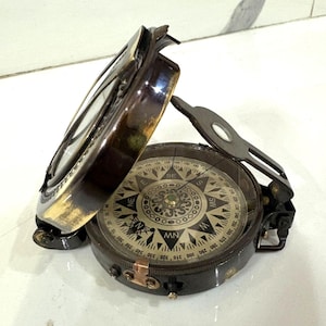 Brass WWII Military Compass: Antique Finish, Prismatic Lensatic Tool