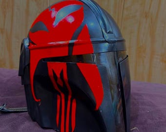 Mandalorian Black Red Wearable Steel Helmet - Real Metal Mando Cosplay Roleplay Handmade Helmet - Collectible Style Armor Gift Item Helmet