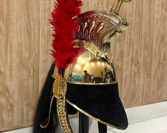 Handcrafted Brass Napoleon Helmet – French Empire Cavalry Casque with Plume & Stand