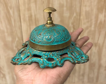 Embossed Brass Reception Bell - Nautical Antique Finish Hotel Desk Bell