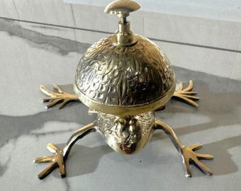Handmade Brass Frog Desk Bell – Green Antique Finish, 4.5 Inch