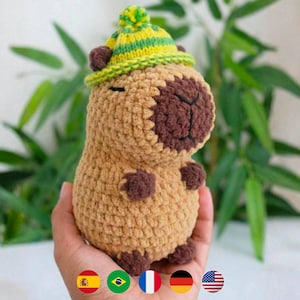 Wzór szydełkowy Kapibara | Pluszowy amigurumi z kapeluszem (wzór PDF)