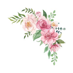 18 Watercolor Flower Clipart | Pink Floral Corners & Borders | Wedding Invitation Botanical PNG | Digital Floral Download