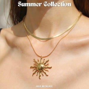 Layered Stainless Steel Sun Necklace: Handmade Summer Beach Jewelry