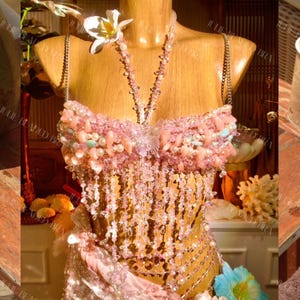 Pink Butterfly Crystal Body Chain Beadedtop  Summeroutfit beach festival outfit mermaid beaded top handmade crystal top summer rave top