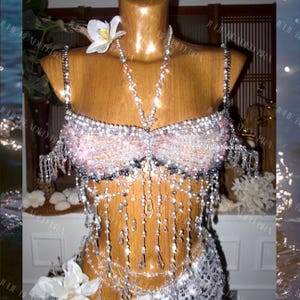 Crystal Beaded top Crystal Body Chain Beadedtop handmade crystal top beaded festival top Summeroutfit crystal body chain top rave outfit top