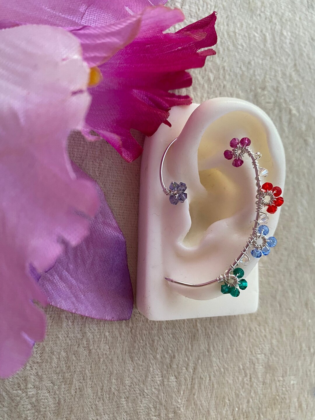 Beaded Flower Ear Wrap Etsy