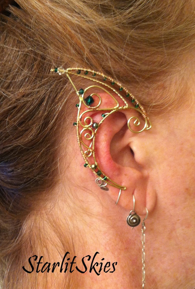 Wire Elf Ears with Green Crystals in Brass Etsy