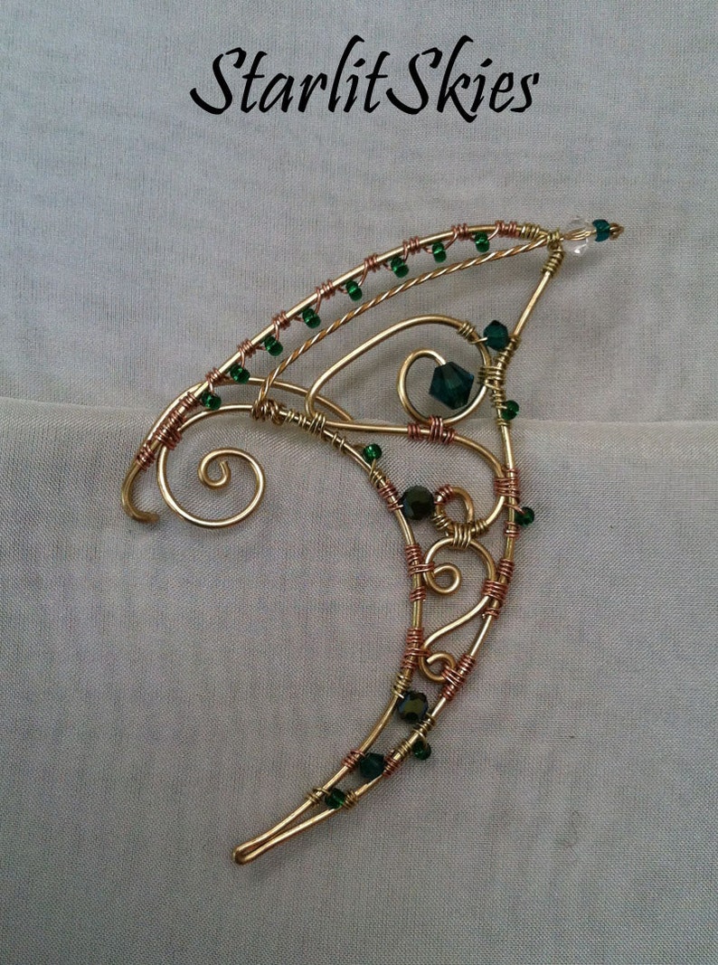 Wire Elf Ears With Green Crystals in Brass Etsy