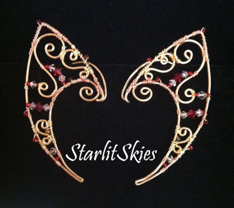 Curley Brass Wire Elf Ears with Red Swarovski Crystals Etsy