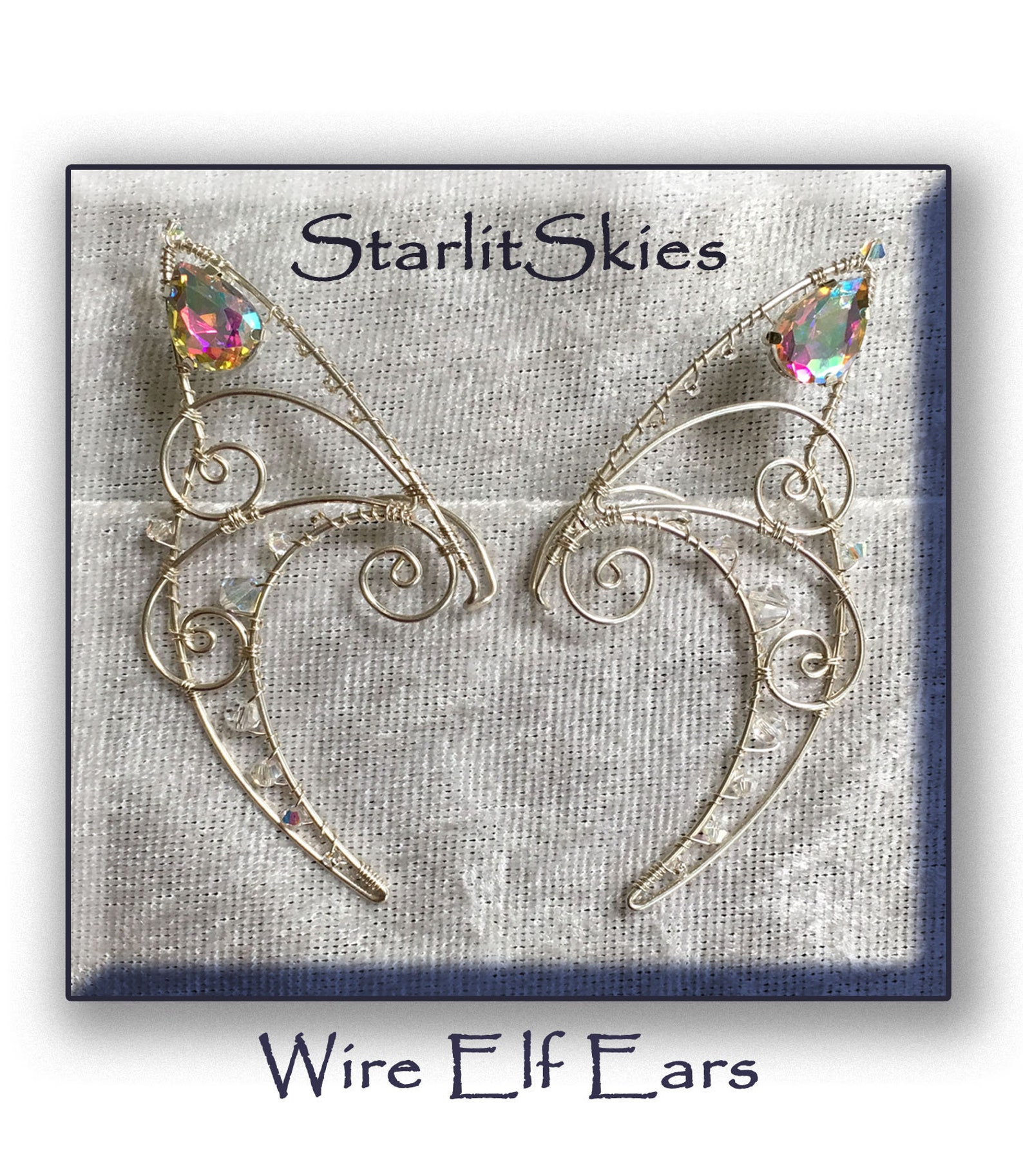 Wire Elf Ears in Sterling Silver Wire and Swarovski Crystals Etsy