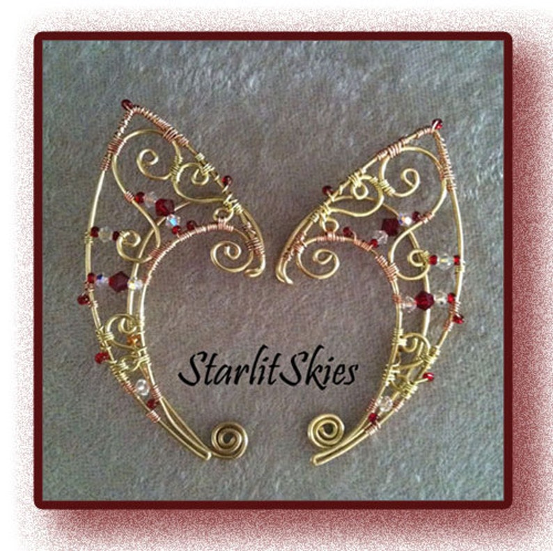 Curley Brass Wire Elf Ears with Red Swarovski Crystals Etsy