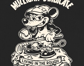 Mulligan Syndicate Living in the Rough Shirt | Funny Rat Golfer Tee for Men | Retro Cartoon Golf Humor Gift | Weekend Golf Trip Shirt