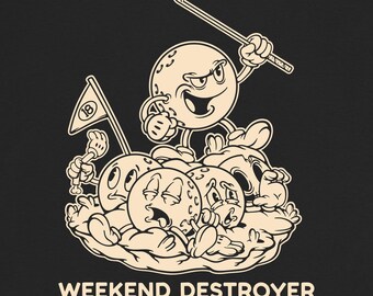Weekend Destroyer Golf Shirt | Funny Golf Ball T-Shirt | Only One Leaves Standing | Vintage Cartoon Golfer Tee for Men