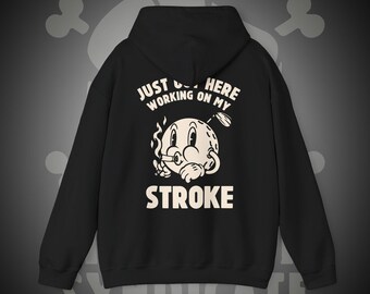 Just Out Here Working On My Stroke | Funny Golfer Hoodie | Vintage Cartoon Golf Ball Smoking Hoodie
