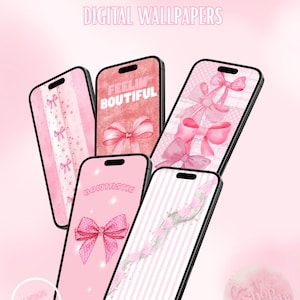 Pretty Pink Digital Wallpaper Pack for iPhone – Girly Bow & Floral Aesthetic Phone Backgrounds – Cute Pink Smartphone Wallpapers