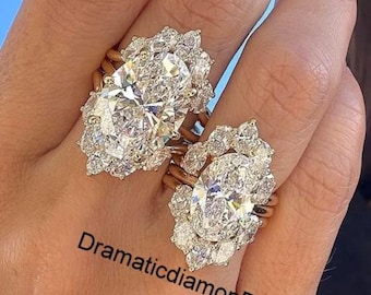 ゴージャスなブライダルリングセット、14 x 10 mmまたは18 x 12 mmのサイズ選択、オーバルカットのモアッサナイトソリティアリング、2つのクラウントップボトムマッチングバンド付き