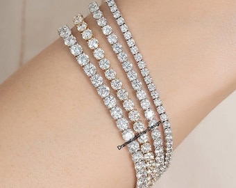 テニスコレクション 3mm～5mm ラウンドカット モアッサナイト ダイヤモンド ブレスレット、18Kソリッドゴールドブレスレット、エレガントなデザインのウェディングブレスレット、彼女へのギフト