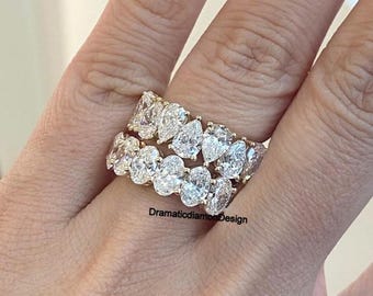 Pear & Oval Cut Moissanite Diamond Eternity Band Ring, Gold Stacking Wedding Band, Bridal Anniversary Gift for Her