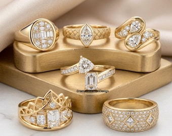 クラウンデザインクラスターリング、トリリオン＆エメラルドモアッサナイトバイパスデザインリング、プリンセスカットドームバンドリング、マーキーズベゼルデザイナーバンド、ギフト