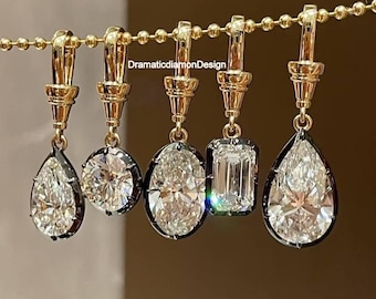 18 x 12 mm ティアドロップ モアッサナイト ダイヤモンドペンダント、エメラルドブラックオキソダイズエナメルプロングベゼルペンダント、エメラルドカットチェーンなしペンダント