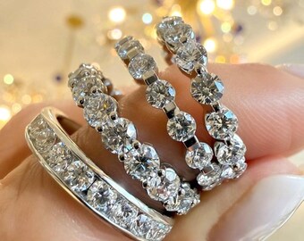 Minimal Diamond Eternity Ring, Round Cut Moissanite Band, Stackable Wedding Ring