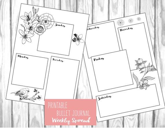 Printable bullet magazine weekly distribute photograph relating to Bullet Journal Weekly Spread Printable referred to as Printable bullet magazine weekly unfold