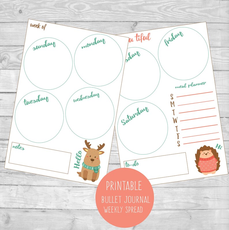 Printable Bullet Journal Weekly Spread - Etsy