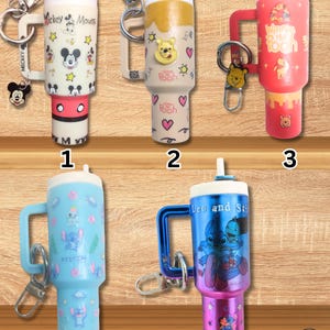 Mickey, Winnie, and Stitch Inspired Stanley Cup Style Tumbler Keychain Fashion with Secret Compartment to Store Small Items on The Go