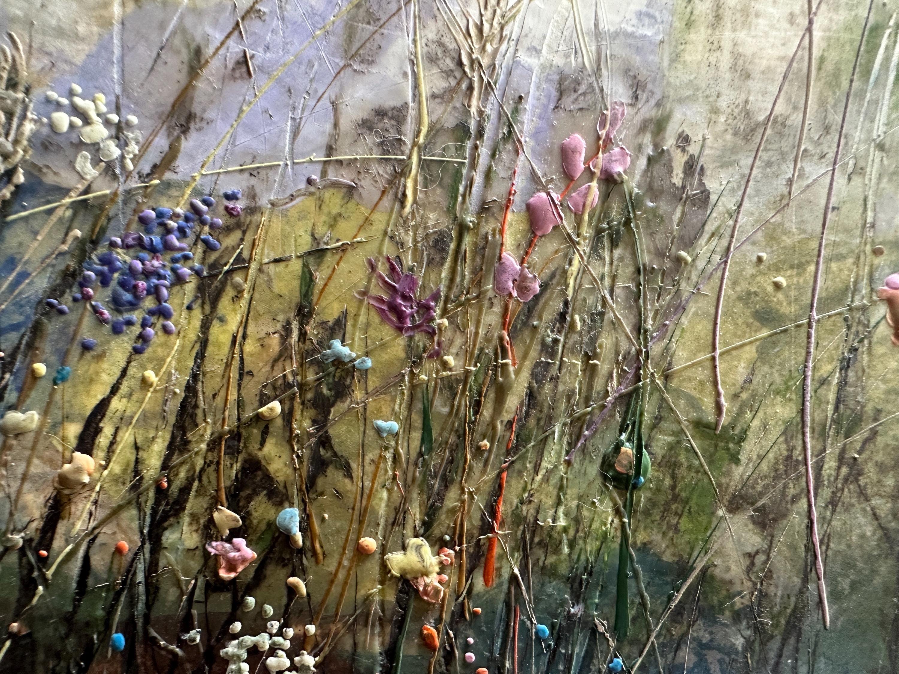Original Abstract Encaustic Wax Painting: Textured Modern Wall Art Meadow