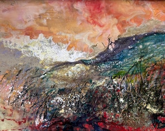 Originales abstraktes Enkaustik-Wachsgemälde: Strukturierte moderne Wandkunst Landschaft