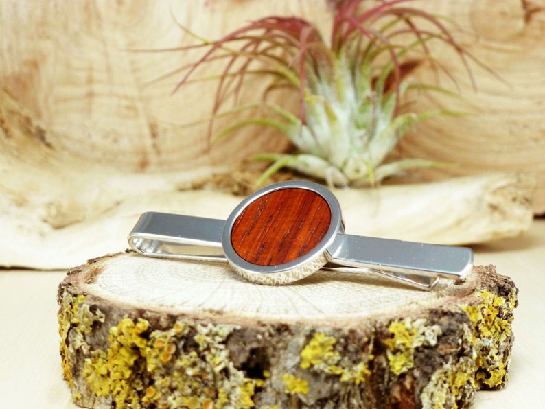 Wooden Accessories Company Wooden Tie Clips with Laser Engraved Wok Design Cherry Wood Tie Bar Engraved in The USA