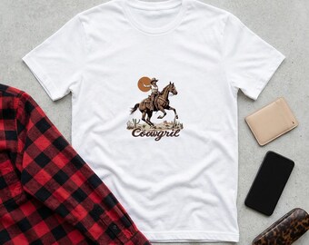 Cowgirl Graphic T-Shirt: Western Rider Crew Neck Tee – Urban Essentials