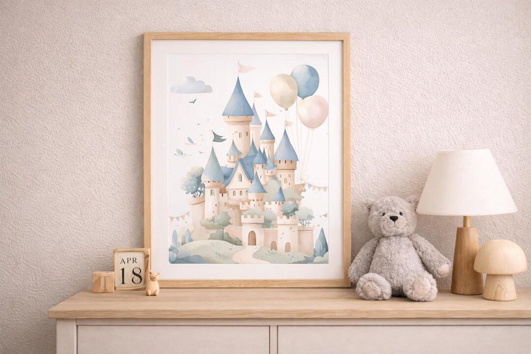 Fairy Castle Nursery Wall Art Print – Pastel Castle Baby Room Decor ...