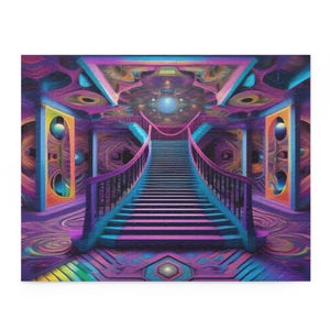 Vibrant Staircase Puzzle - 120, 252, 500-Piece Jigsaw, Colorful Home Decor, Game Night Fun, Unique Gift for All Ages
