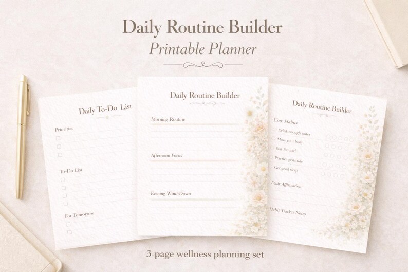 Daily Routine Builder Printable Planner | to Do List & Habit Tracker ...