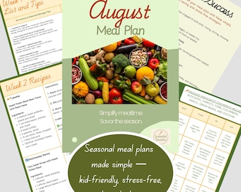 August Family Meal Plan PDF | Seasonal Recipes, Shopping Lists, and Kid-Friendly Dinners