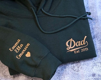 Comfort Colors® Dad Shirt, Custom Dad EST Minimalist Embroidered Hoodie, New dad, Dad of boys and girls, Step Dad, Custom Fathers Gift